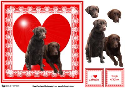 Chocolate Labrador 8x8 Heart 3D Decoupage