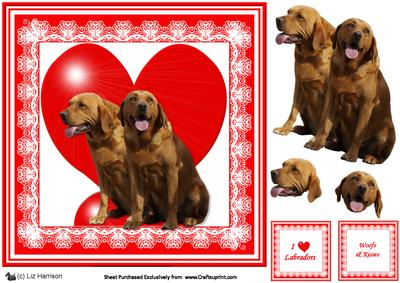 Golden Labrador 8x8 Heart 3D Decoupage