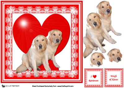 Golden Retriever 8x8 Heart 3D Decoupage
