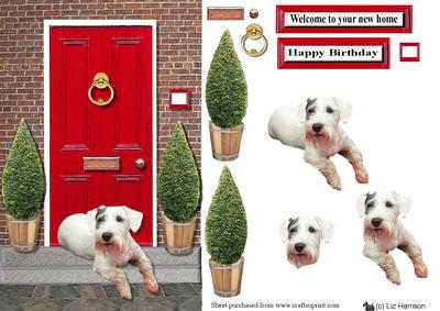 Sealyham Terrier with a Red Door