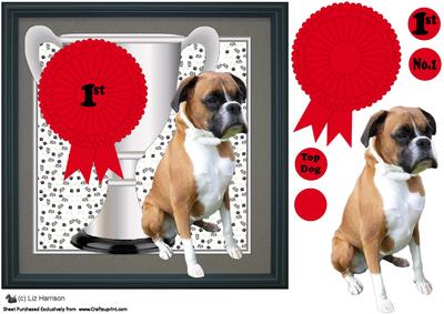 Boxer Dog Trophy & Rosette 8x8 Card
