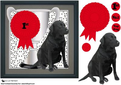 Black Labrador Trophy & Rosette 8x8 Card