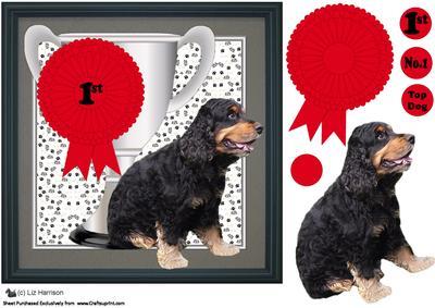 Cocker Spaniel ,black & Tan ,trophy & Rosette 8x8 Card