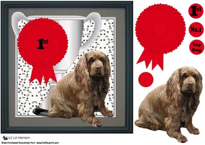 Sussex Spaniel Trophy & Rosette 8x8 Card
