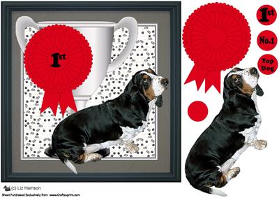 Basset Hound Trophy & Rosette 8x8 Card