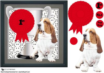 Basset Hound Trophy & Rosette 8x8 Card