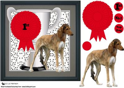 Saluki Trophy & Rosette 8x8 Card