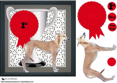 Whippet Trophy & Rosette 8x8 Card