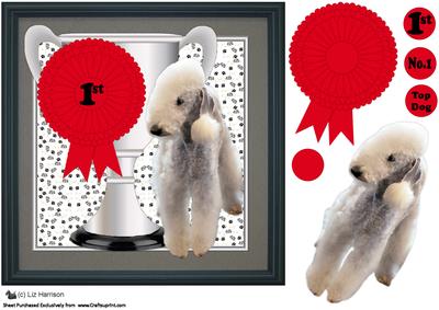 Bedlington Terrier Trophy & Rosette 8x8 Card