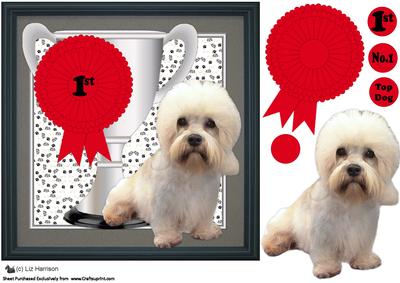 Dandie Dinmont Terrier Trophy & Rosette 8x8 Card