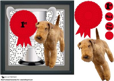 Lakeland Terrier Trophy & Rosette 8x8 Card