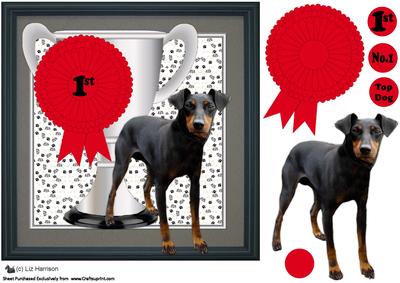 Manchester Terrier Trophy & Rosette 8x8 Card