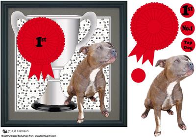 Staffordshire Bull Terrier Trophy & Rosette 8x8 Card