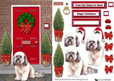 Lhasa Apso Christmas Door Step Scene