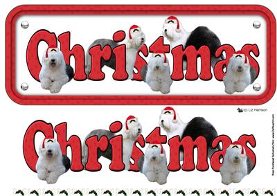 Old English Sheepdog & Hats Christmas Sign 3D Decoupage