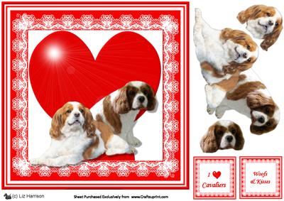 Cavalier King Charles 8x8 Heart 3D Decoupage