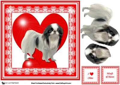 Japanese Chin 8x8 Heart 3D Decoupage