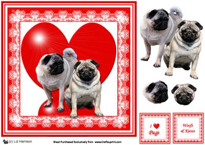 Pug Dog 8x8 Heart 3D Decoupage