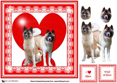Akita 8x8 Heart Valentine 3D Decoupage
