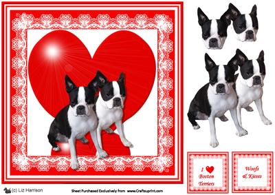 Boston Terrier 8x8 Heart Valentine 3D Decoupage