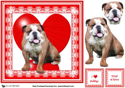 Bulldog 8x8 Valentine 3D Decoupage