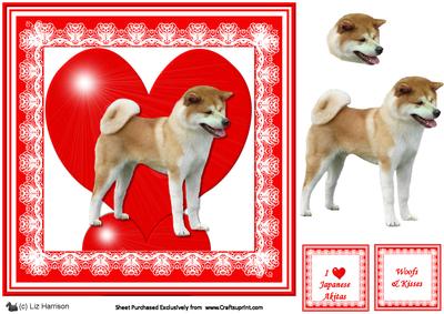 Japanese Akita 8x8 Valentine 3D Decoupage