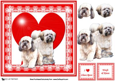 Lhasa Apso 8x8 Valentine 3D Decoupage