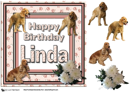 Linda Birthday Card with Cocker Spaniels 3D Decoupage