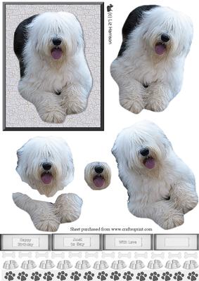 Old English Sheepdog Laid 3D Decoupage