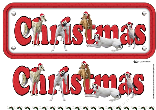 Lurcher & Hats Christmas Name Sign 3D Decoupage