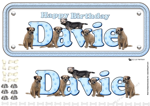 Happy Birthday Davie Border Terrier name Sign 3D decoupage