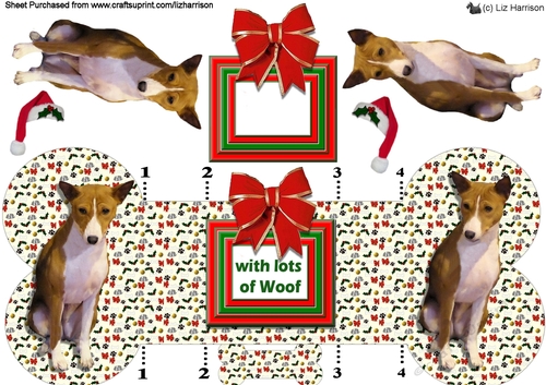 Basenji Hound Christmas Bone shaped card