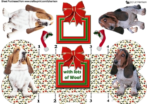 Basset Hound Christmas Bone shaped card