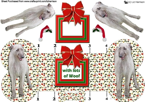 Deerhound Christmas Bone shaped card