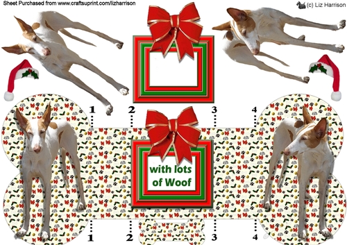 Ibizan Hound Christmas Bone shaped card