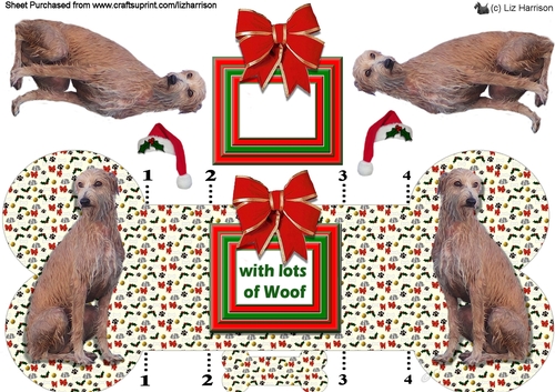 Lurcher Christmas Bone shaped card