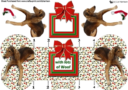 Saluki Christmas Bone shaped card