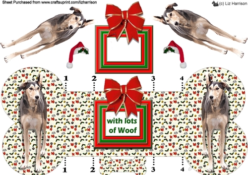 Sloughi Christmas Bone shaped card