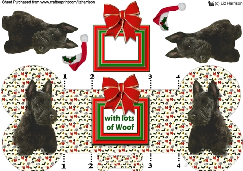 Scottish Terrier Christmas Bone shaped card