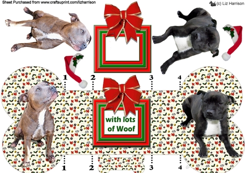 Staffordshire Bull Terrier Christmas Bone shaped card