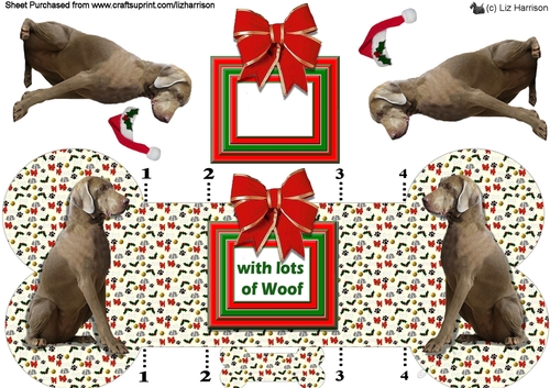 Weimaraner Christmas Bone shaped card
