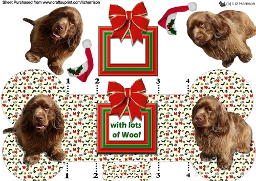 Sussex Spaniel Christmas Bone shaped card