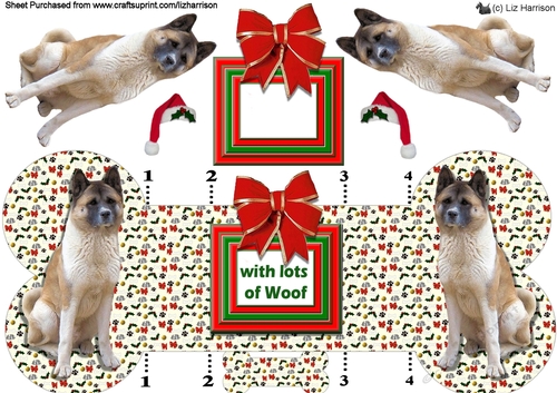 Akita Christmas Bone Shaped Card