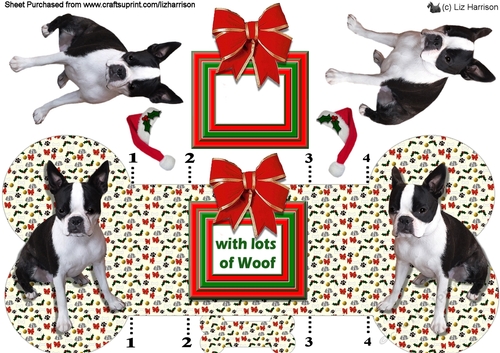 Boston Terrier Christmas Bone Shaped Card