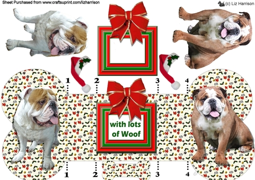 Bulldog Christmas Bone Shaped Card