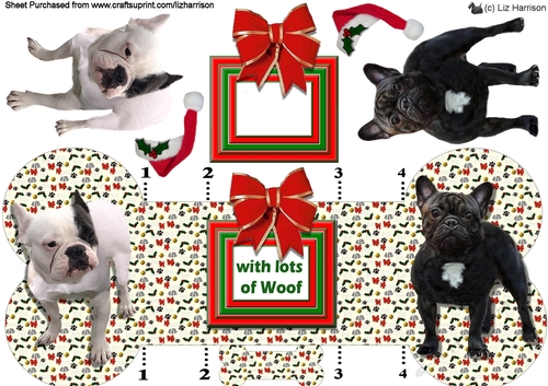 French Bulldog Christmas Bone Shaped Card