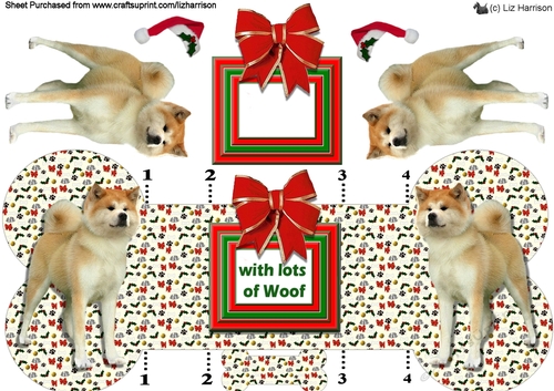 Japanese Akita Inu Christmas Bone Shaped Card