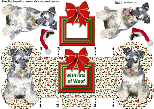 Miniature Schnauzer Christmas Bone Shaped Card