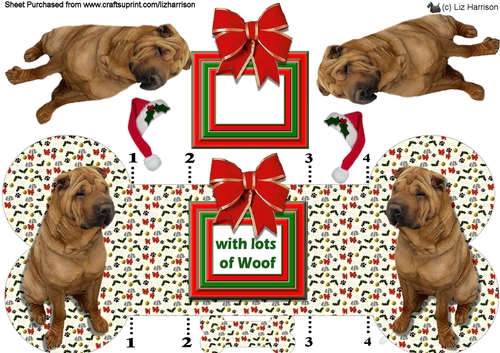 Shar Pei Christmas Bone Shaped Card