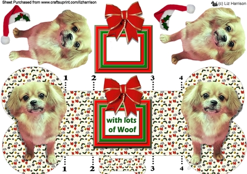Tibetan Spaniel Christmas Bone Shaped Card